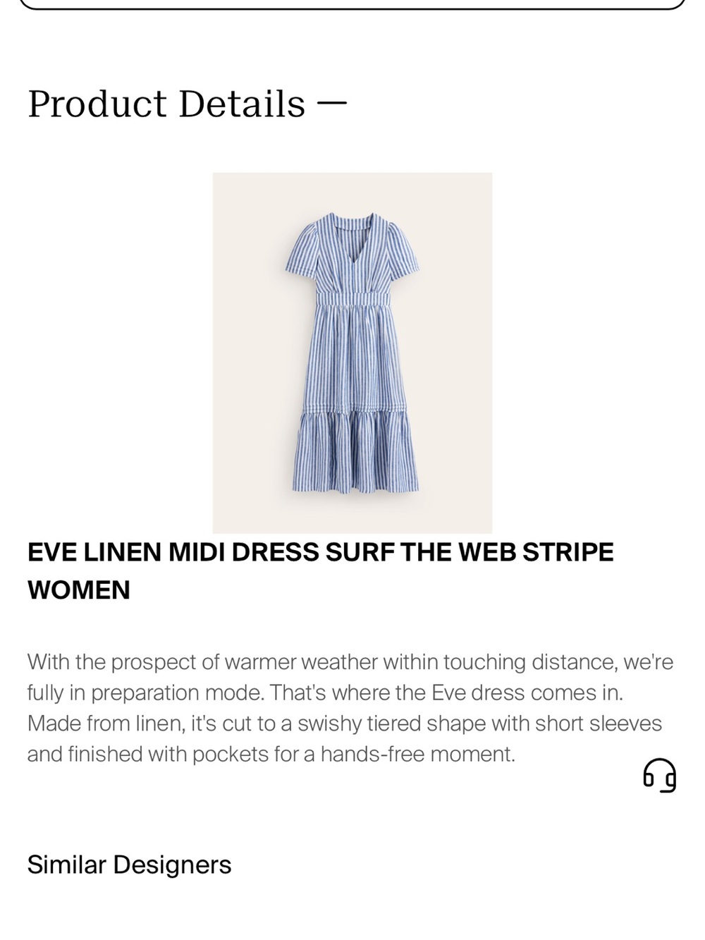 Like New Biden Eve Linen Midi Dress Surf The Web Stripe Size 12 - Picture 2 of 6